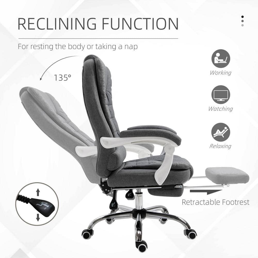 Vinsetto High-Back Executive Office Chair with Footrest, Linen-Fabric Computer Chair with Padded Armrests, Gray