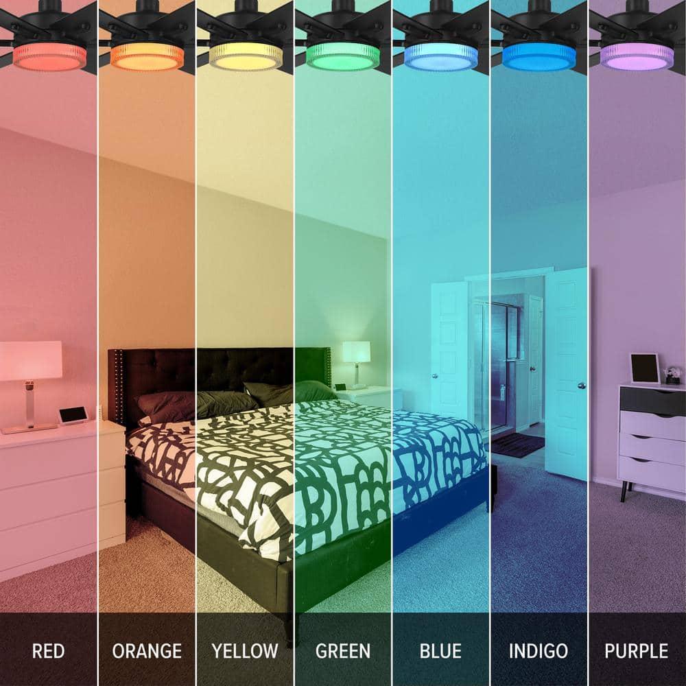 Chillion 60 in. Indoor/Covered Outdoor Matte Black LED Ceiling Fan with 5 CCT and 7 RGB Selections, Remote Included
