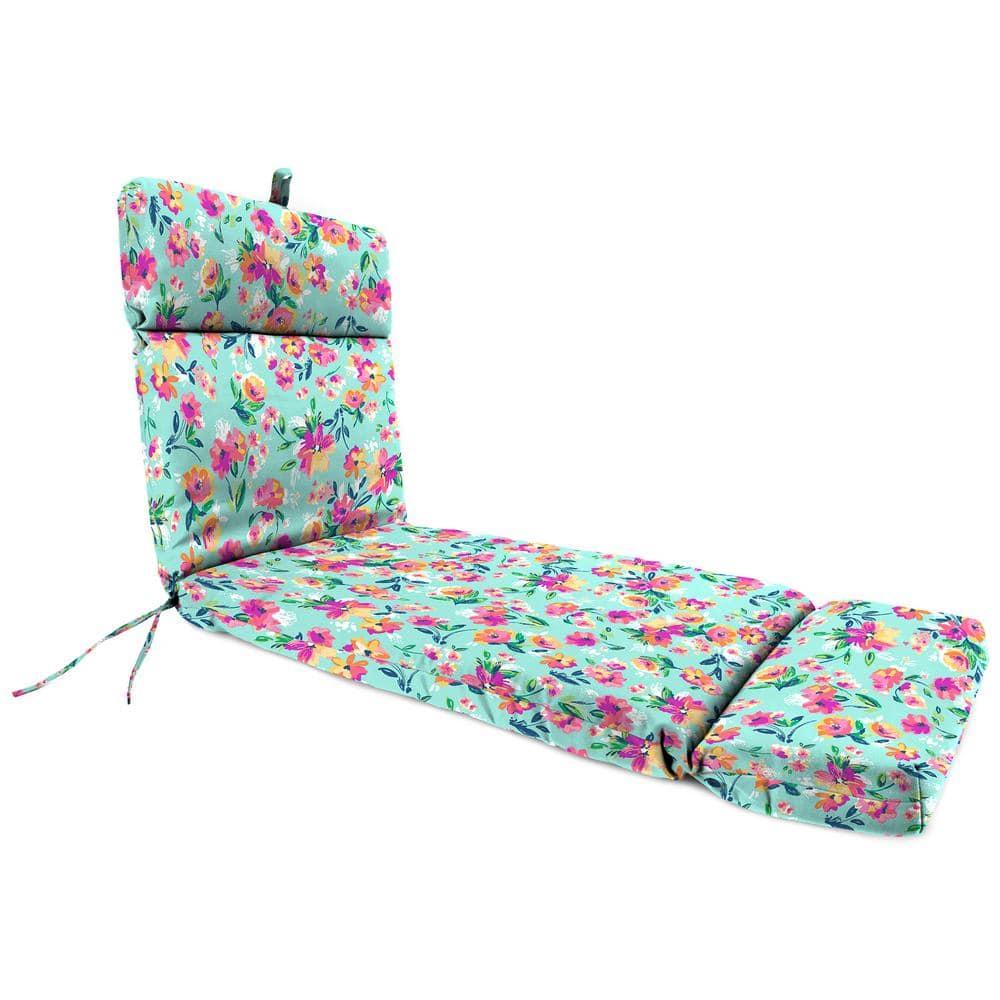 Jordan Manufacturing 72" x 21" Camryn Vibrant Aqua Floral Rectangular Outdoor Chaise Lounge Cushion with Ties and Hanger Loop