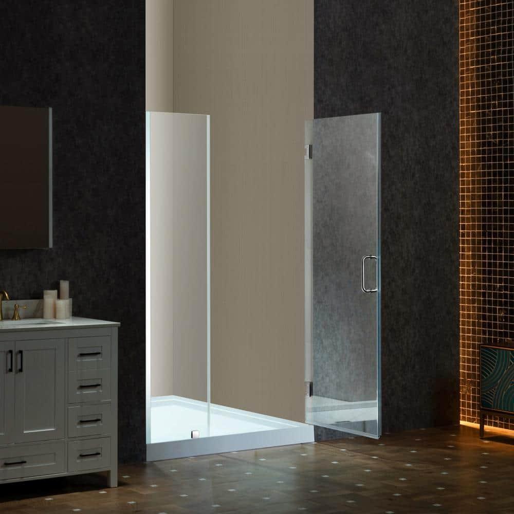 46-47" W x 76" H Pivot Frameless Single Swing Hinge Shower Door, 3/8 in. (10mm) Thickness Shattered-Proof Tempered Clear Glass