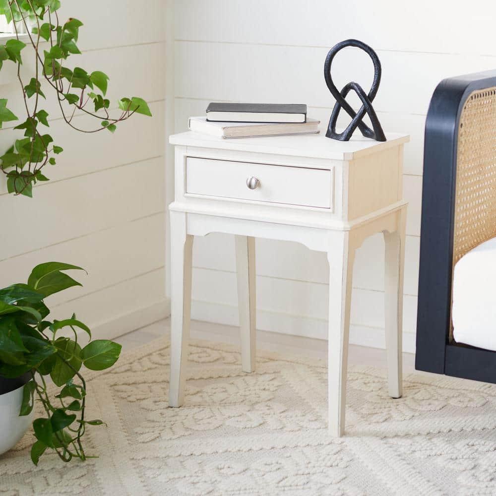 Opal 1 Drawer Accent Table - Distressed White - Safavieh.