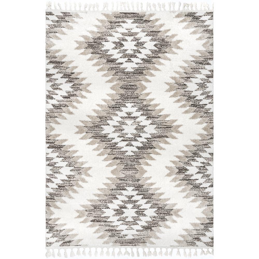 Nuloom Adelade Southwestern 4x6 Shag Indoor Area Rug for Living Room Bedroom Dining Room Nursery Kitchen, Beige/Ivory
