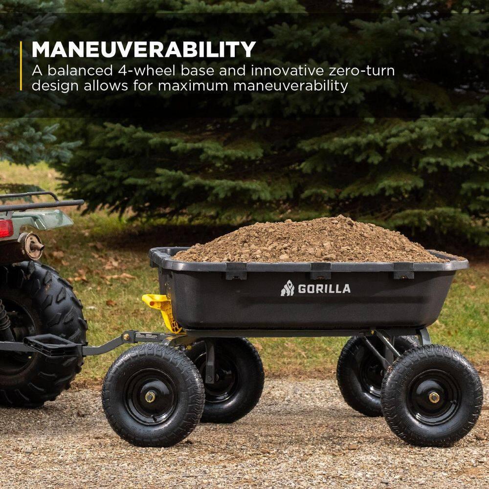 Gorilla Carts Heavy Duty 12 Cubic Foot Poly Yard Dump Cart, Garden Wheelbarrow Wagon with Pneumatic Flat Free Tires for Outdoor Lawn Utility, Black
