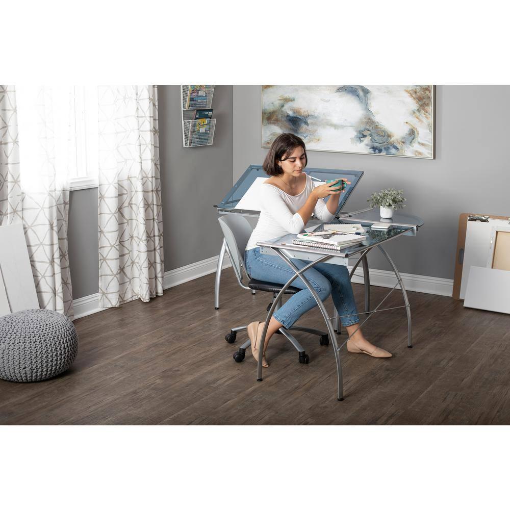 Inbox Zero Courson L-Shaped Glass Top Metal Base Drafting Table