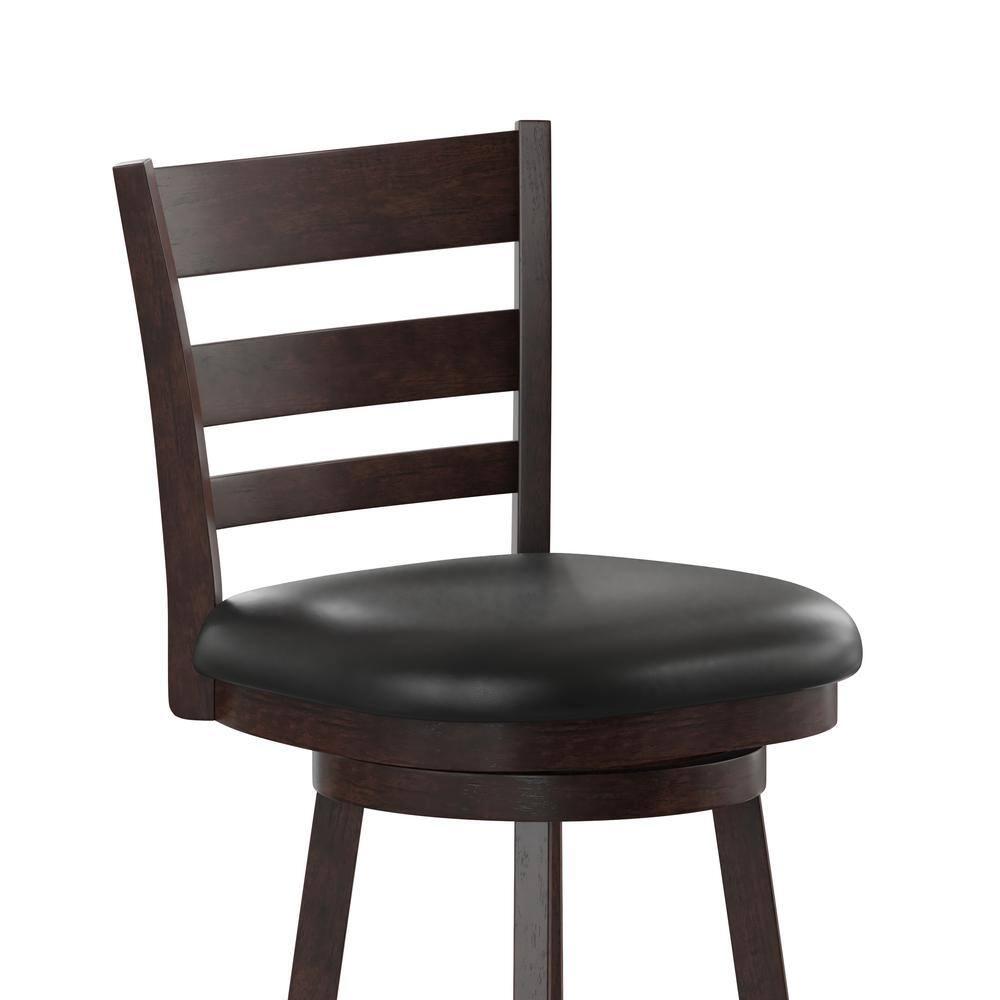 Taylor & Logan Zayne Barstool Espresso: Round Faux Leather, Wood Frame, 300 lbs Capacity