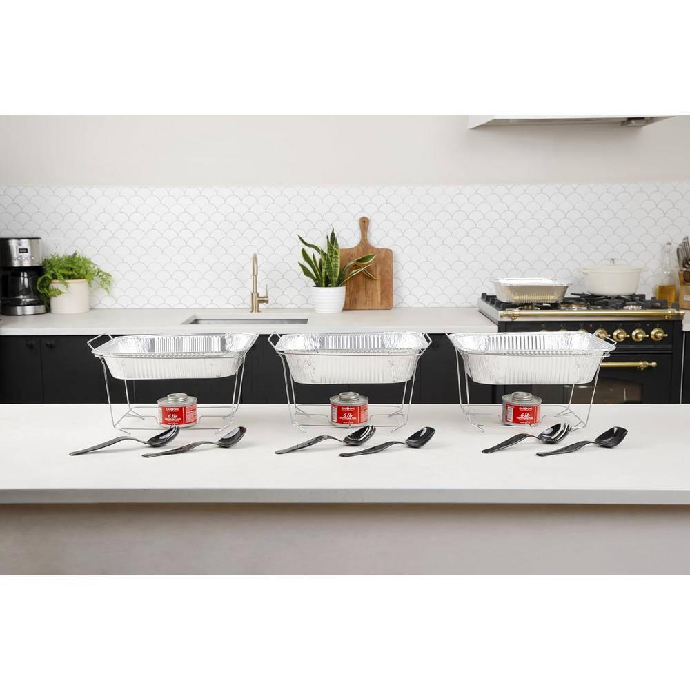 ALPHA LIVING Disposable Chafing Dish Buffet Set, Food Warmers for Parties, 6hr Fuel Cans Complete