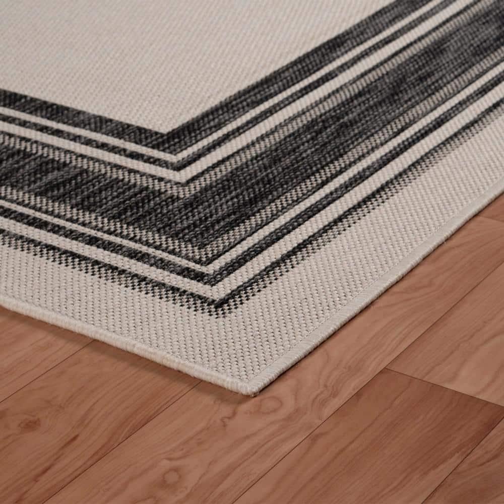 LR Home Kiara 5'3" x 7', Ivory/Black/Gray Bordered Fade & Stain Resistant Indoor/Outdoor Area Rug