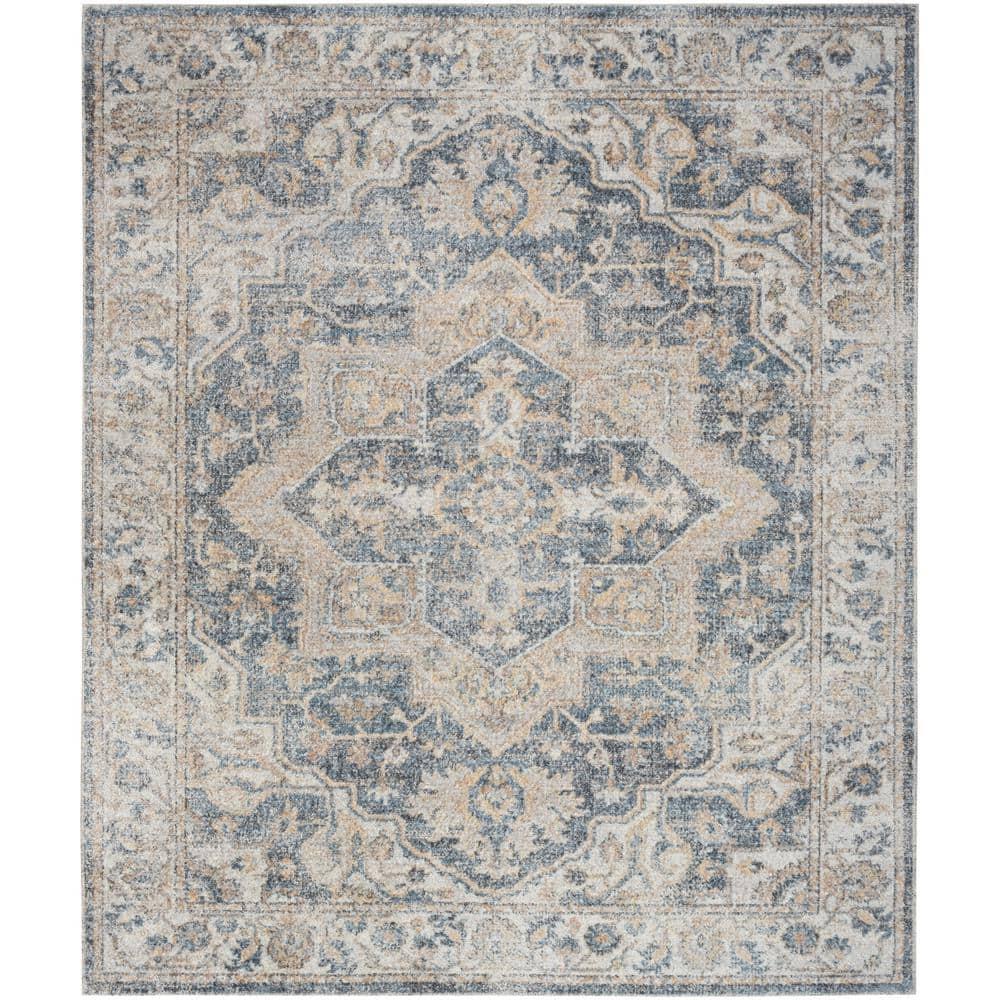 Nourison Astra Machine Washable Vintage Medallion Indoor Rug Grey/Blue 9' x 12'