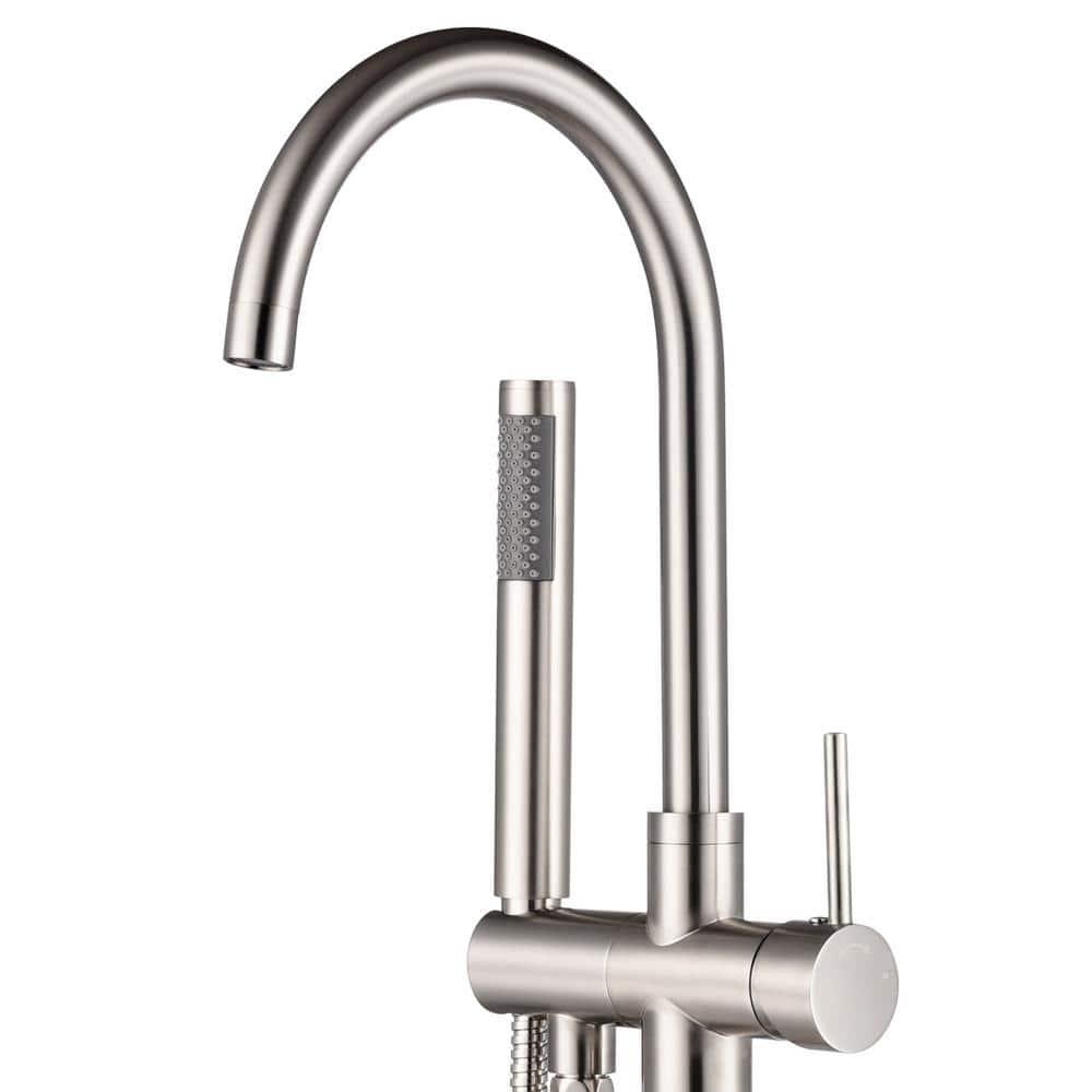 Double Handle Floor Mounted Freestanding Tub Filler With Handshower