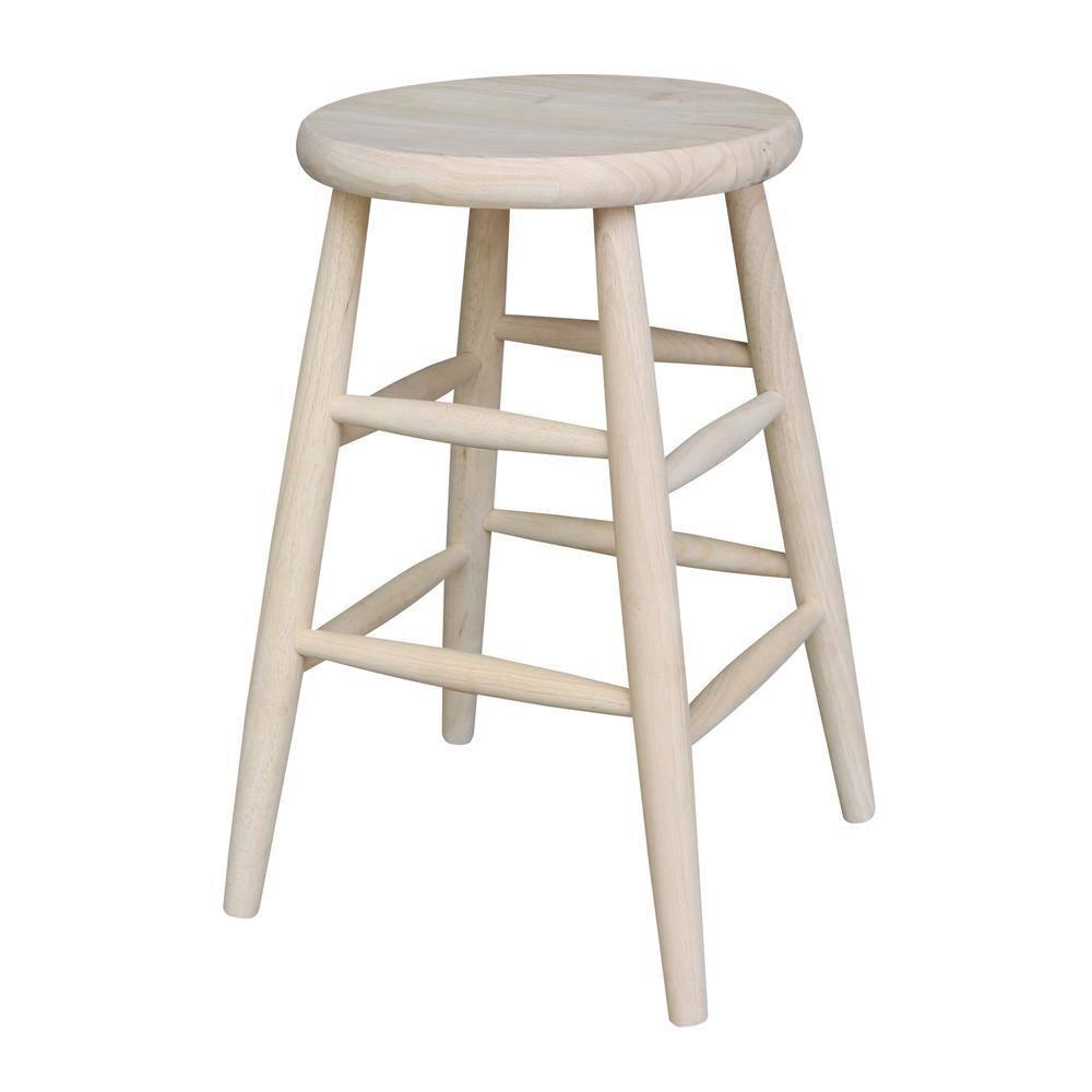 24" Scooped Seat Counter Height Barstool Unfinished - International Concepts: Solid Wood, Round, Backless