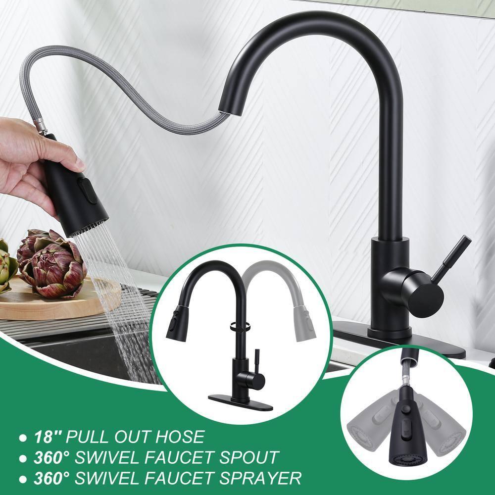 ARCORA Single Handle Stainless Steel Pull-Down Kitchen Faucet with Deckplate and Glass Rinser Combo