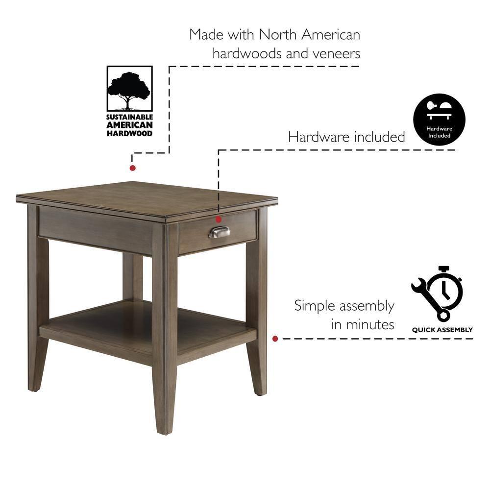 Leick Home 10507-GR Laurent End Table with Drawer and Display Shelf, Gray