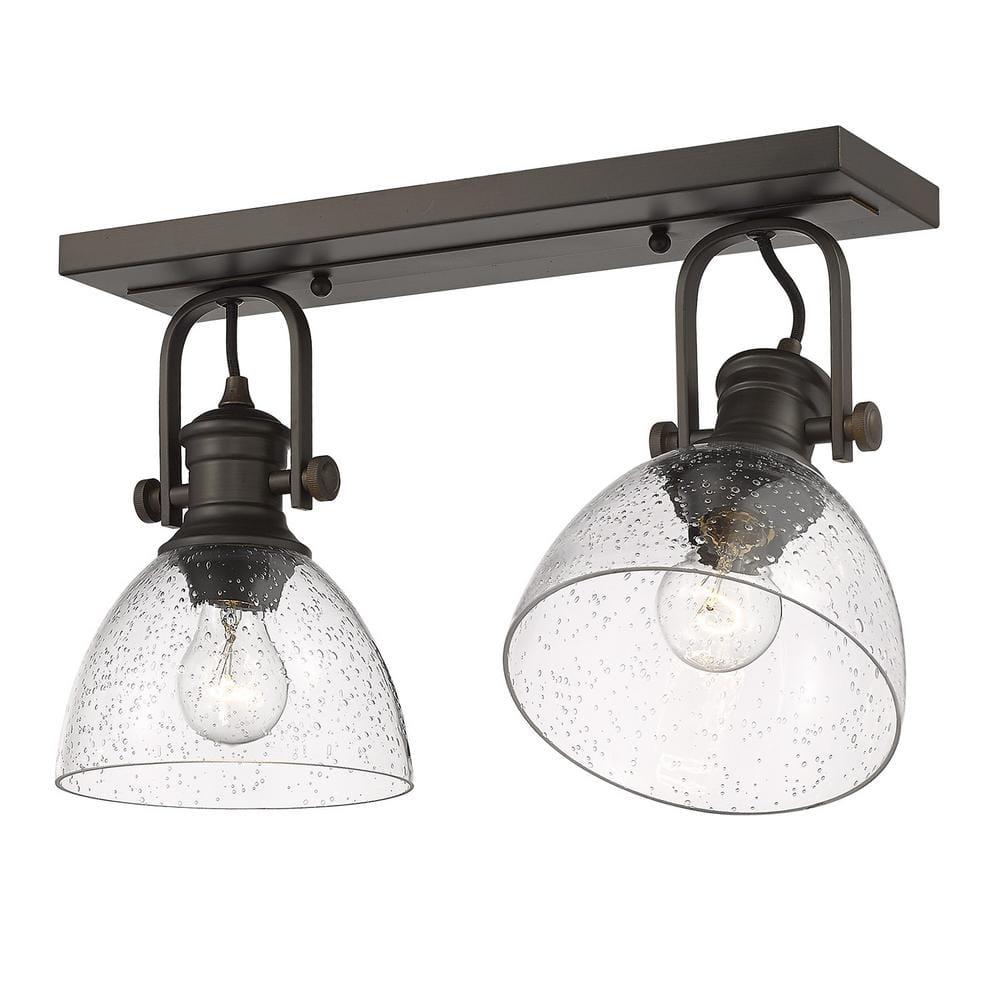 Transitional 18" Brown Seeded Glass Semi-Flush Mount Light