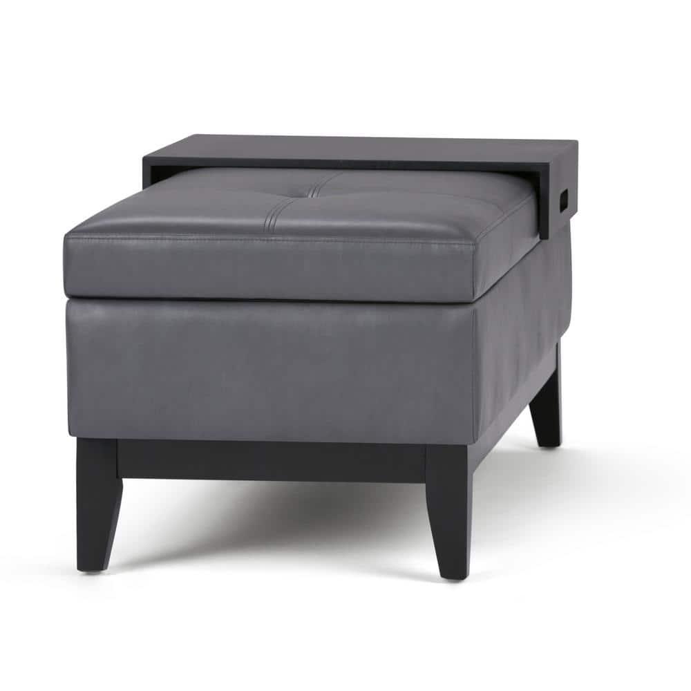 Simpli Home Oregon 42"W Upholstered Storage Ottoman Bench with Lift-Top Lid and Tray