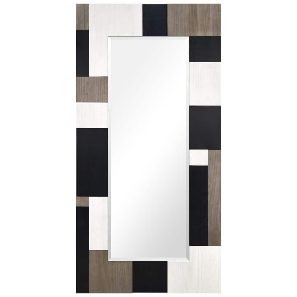 Empire Art Direct "Geometric Blocks" Hand Made Solid Paulownia Wood Beveled Leaner Mirror size 80" x 40"