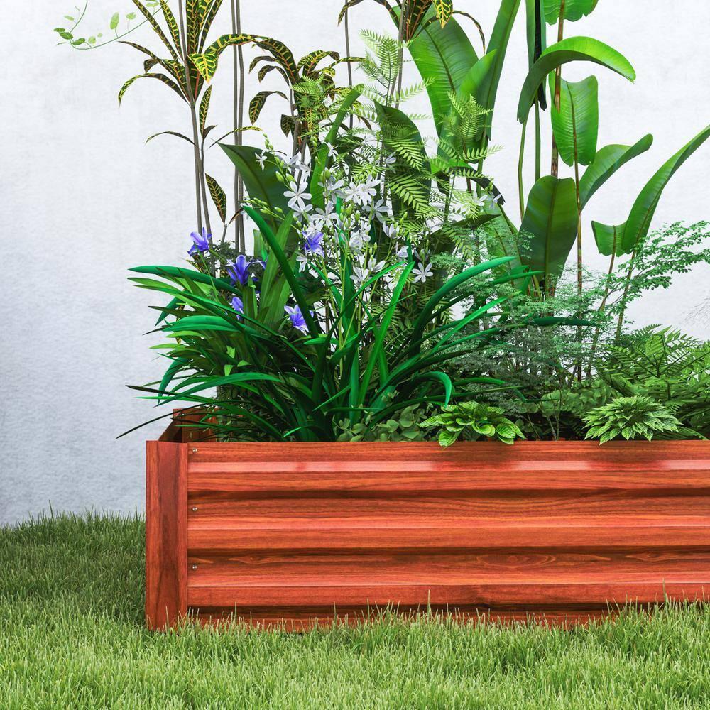 Outsunny 3.3' x 3.3' x 1' 2-Piece Galvanized Raised Garden Bed Box Planter Raised Beds with Steel Frame for Vegetables, Flowers, and Herbs, Dark Brown