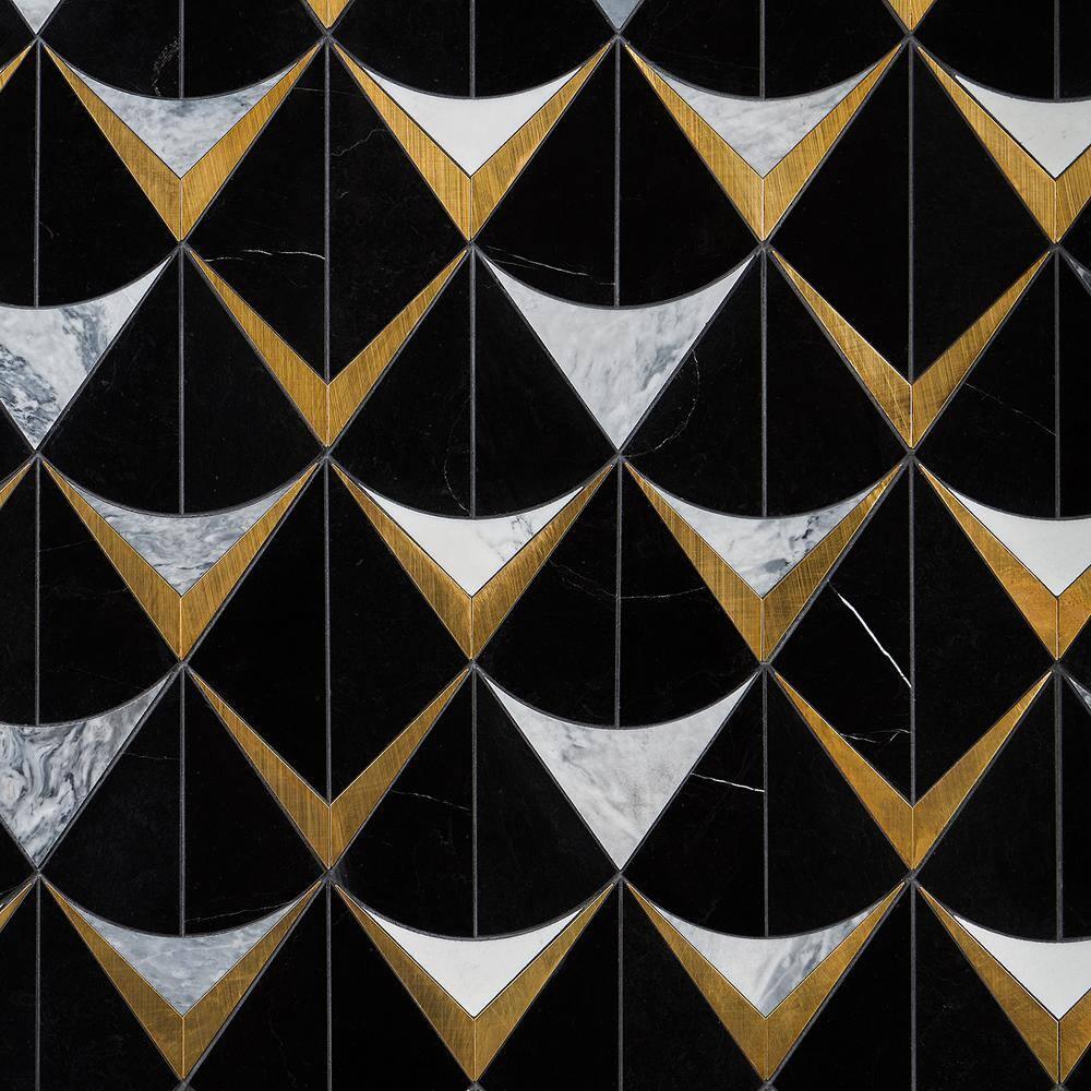 Larvotto 8.3 in. x 11.65 in. Polished Marble and Brass Mosaic Wall Tile (0.67 Sq. Ft. / Sheet)