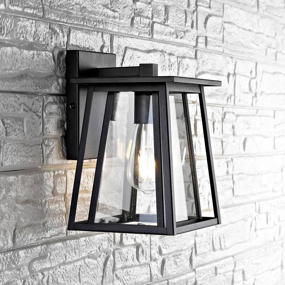 Stern Outdoor Wall Lantern - PLT4004 - Clear/Black - Safavieh