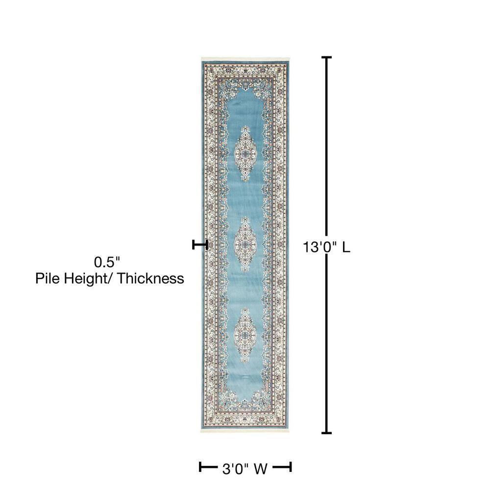 Unique Loom Narenj Collection Classic Traditional Medallion Textured Design Area Rug, 3' x 13' 1" Runner, Blue/Burgundy