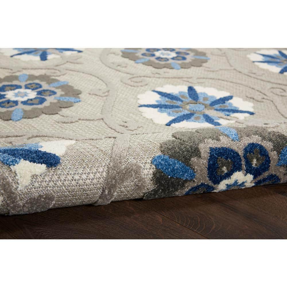 Nourison Aloha Contemporary Floral Flatweave High-Low Indoor Outdoor Area Rug Grey/Blue 3'6" x 5'6"