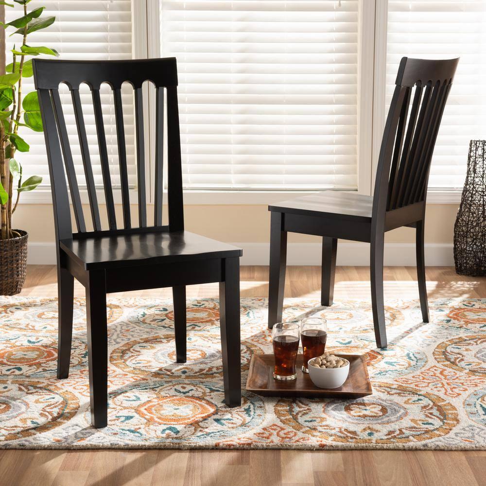 2pc MinetteWood Dining Chair Set Dark Brown - Baxton Studio: Elegant Scoop Seat, Polyester Upholstery