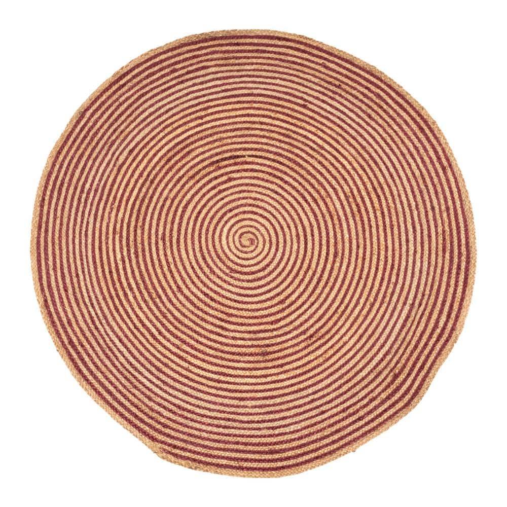 Superior Braided Jute Handwoven Indoor Outdoor Area Rug, 8' Round, Burgundy