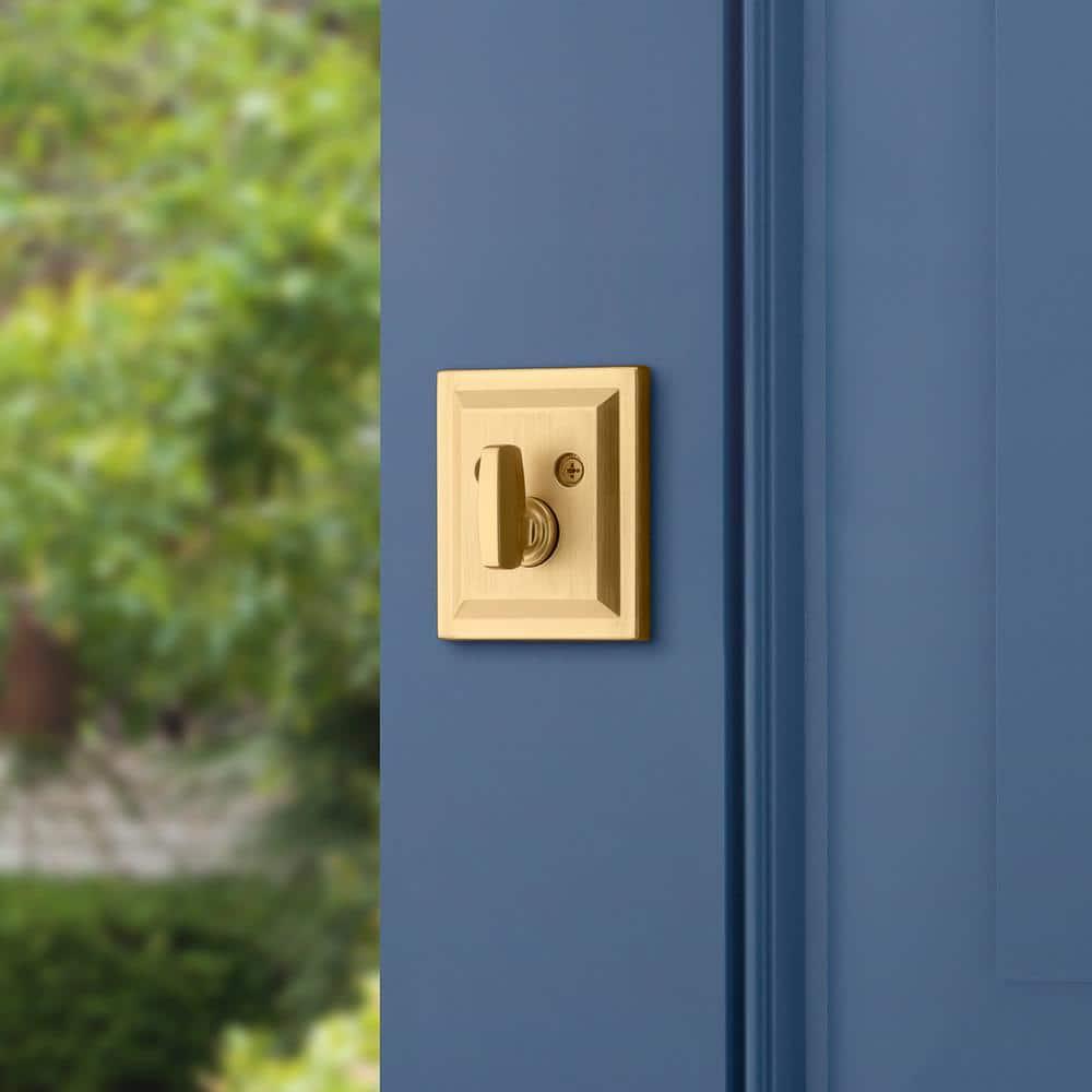 Baldwin Spyglass, Single Cylinder Front Door Deadbolt Featuring SmartKey Re-key Technology and Microban Protection, in Satin Brass