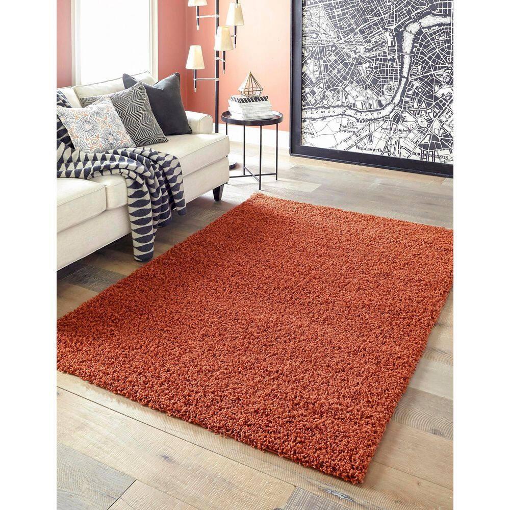 Unique Loom 8' 0 x 11' 0 Rectangle Solid Shag Terracotta Area Rug