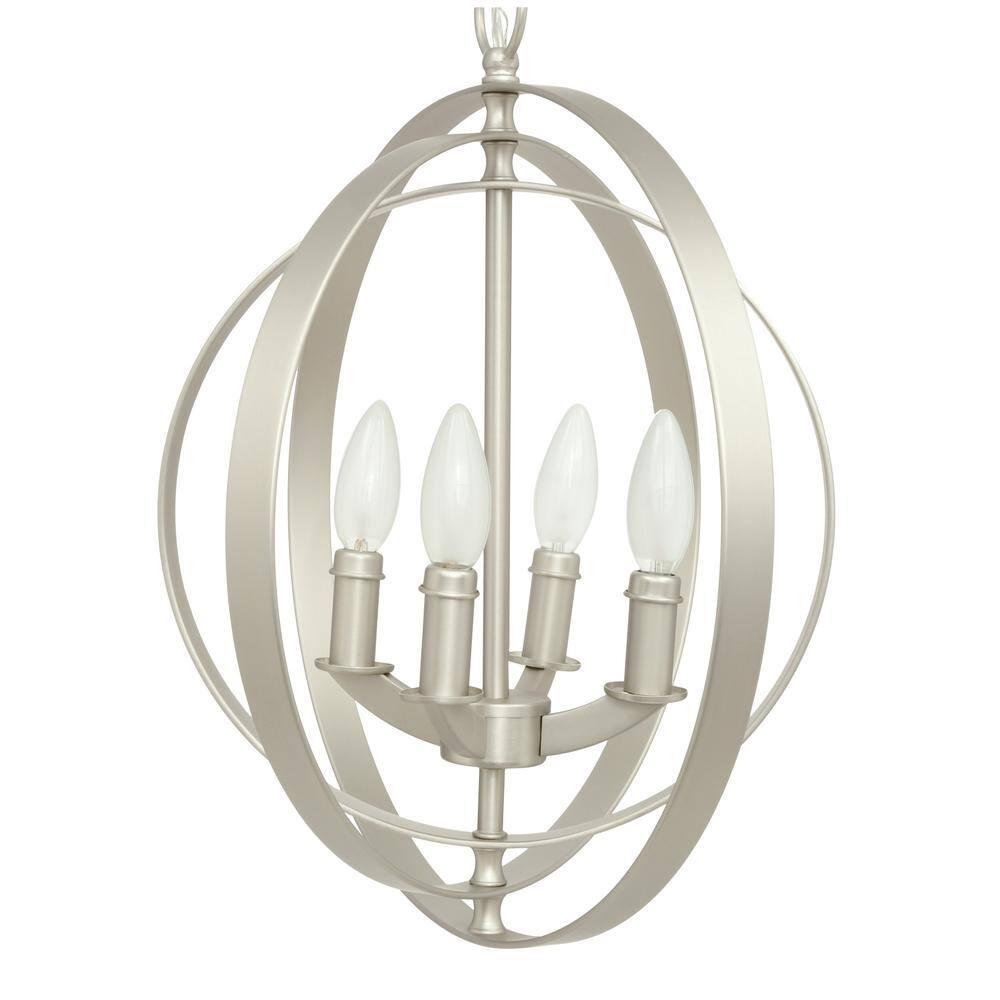 Progress Lighting Equinox 4-Light Foyer Pendant, Steel, Burnished Silver, No Shade