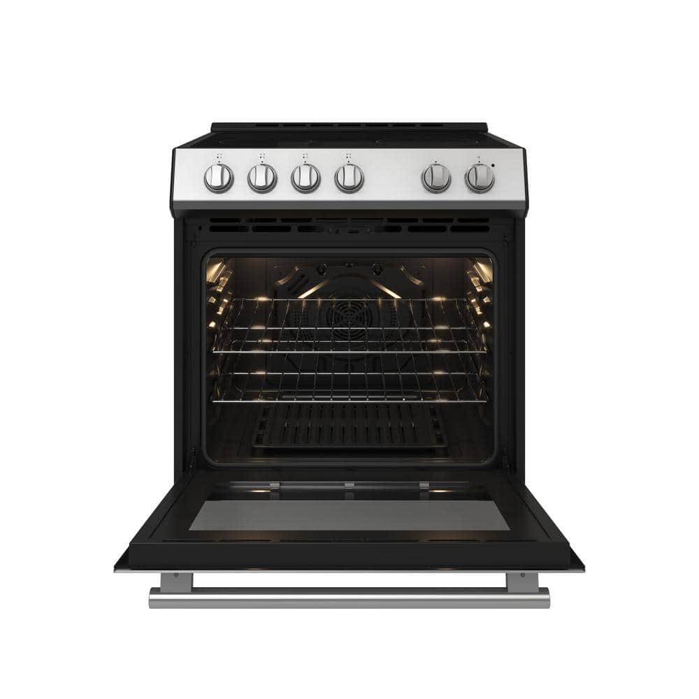 Leonardo Espresso 30-inch Slide-In Electric Range in Stainless-Steel, Black or White, 4 Elements, 7,100 Watts, 5.0 cu.ft. Oven with Convection Fan
