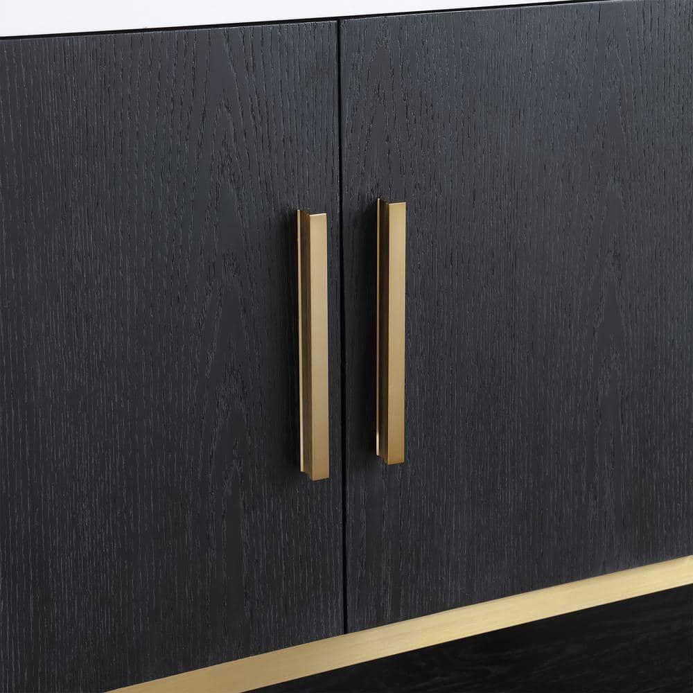 Altair Tocador de 4 Puertas de Madera y Piedra Compuesta de Diseño Bianco en Roble Negro/blanco