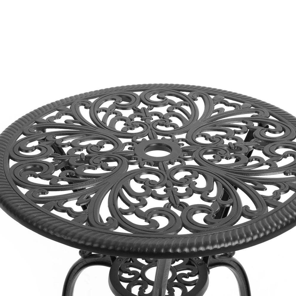 Black Cast Aluminum 3-Piece Outdoor Bistro Set with Round Table