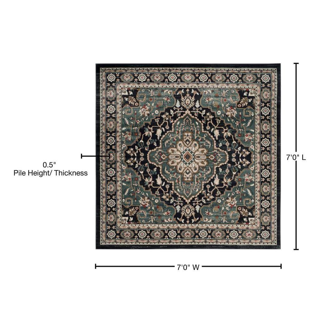 Lyndhurst LNH338 Power Loomed Area Rug - Anthracite/Teal - 7'x7' - Safavieh.