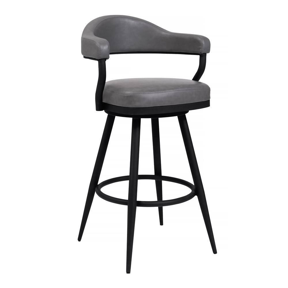 Armen Living Indoor Amador 30" Bar Height Barstool in a Black Powder Coated Finish and Vintage Gray Faux Leather