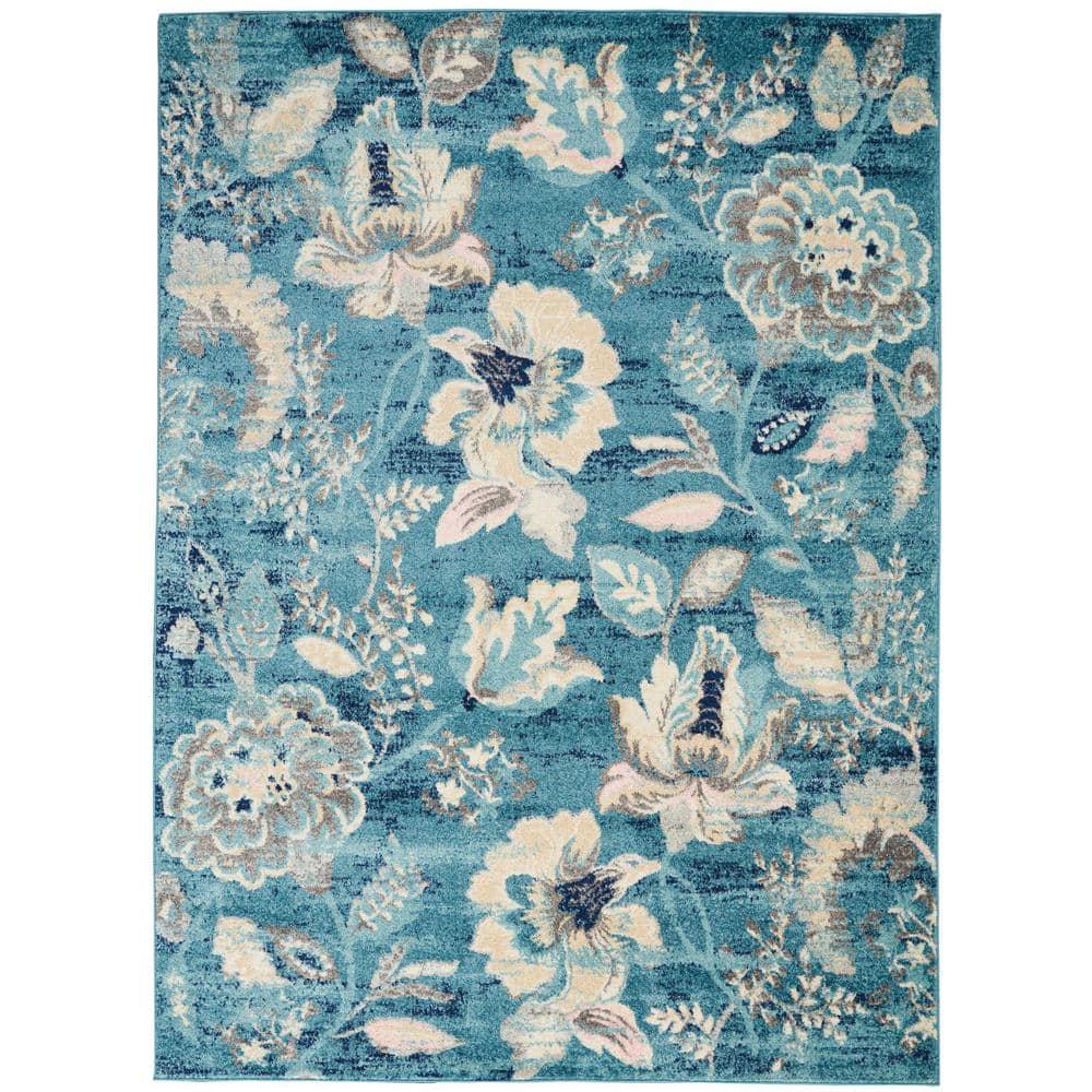 Nourison Tranquil 6' X 9' Turquoise Area Rug French Country Eclectic Floral by Nourison
