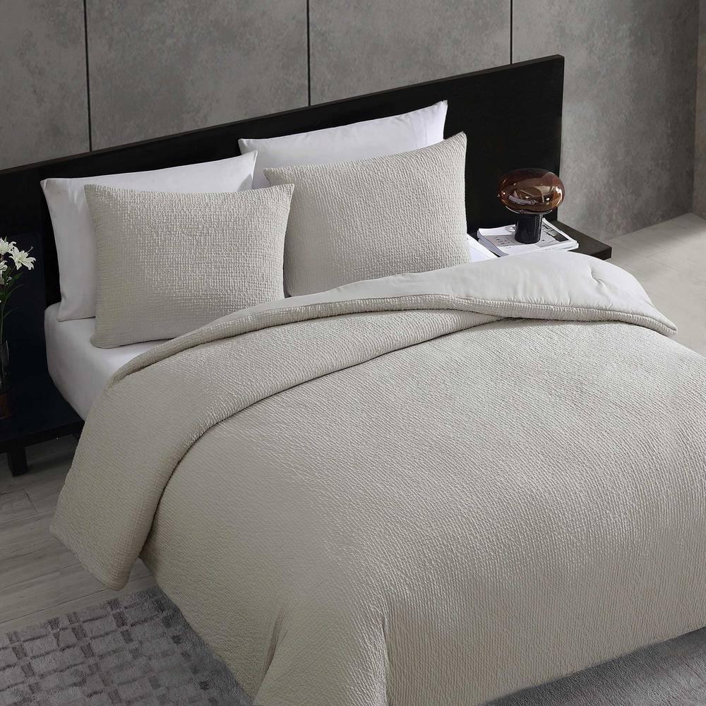 Vera Wang Puckered Texture Cotton Grey Duvet Cover Set | Wayfair