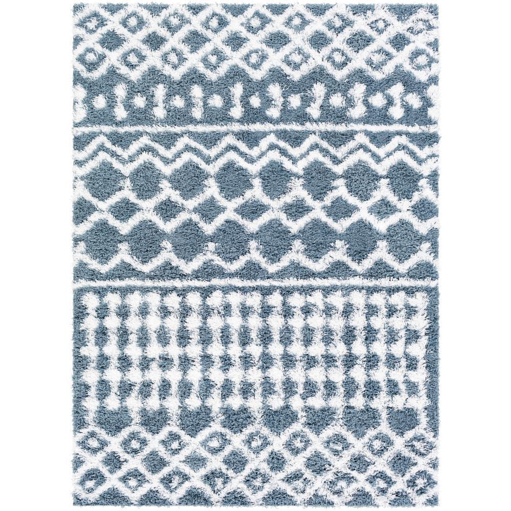 Livabliss Urban Shag Global Moroccan Area Rug,5'3" x 7'3",Denim
