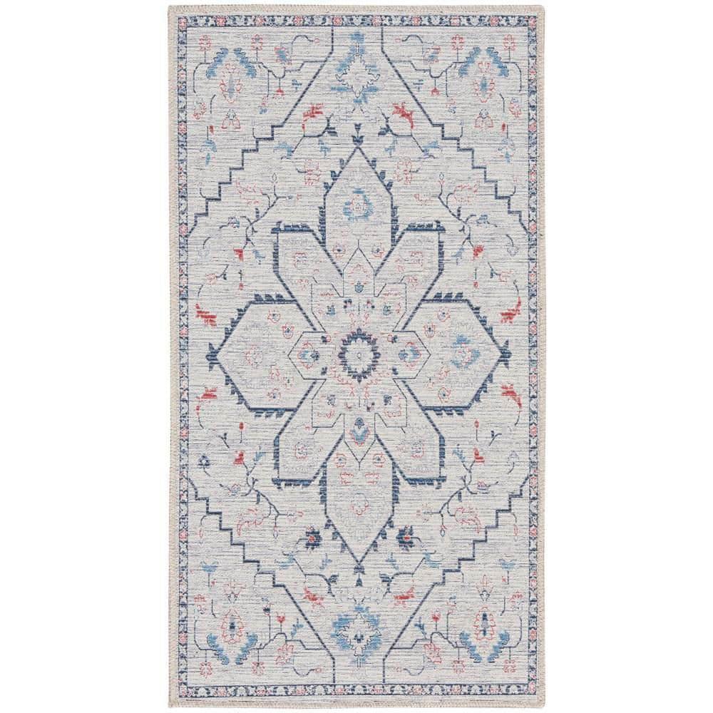 Bungalow Rose Oriental Machine Washable Area Rug in Gray