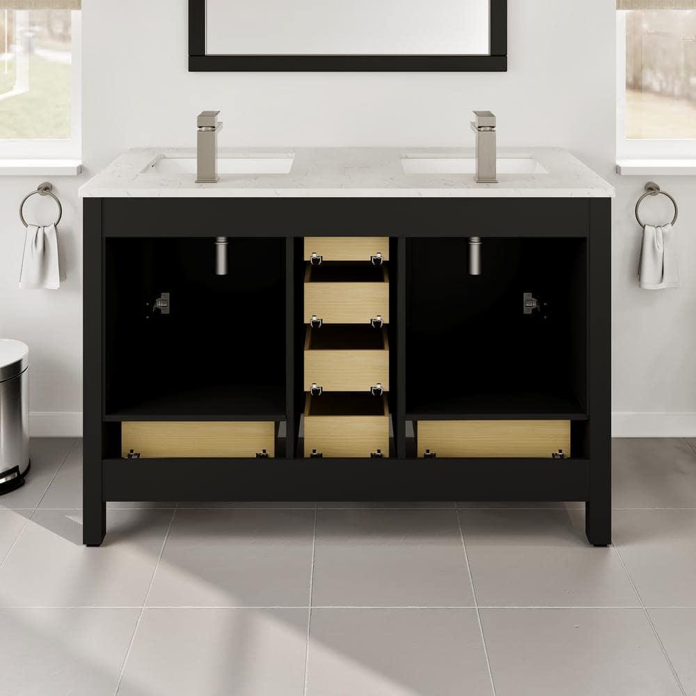 Eviva Eviva London 48"W X 18"D Double Sink Bathroom Vanity With White Carrara Quartz Countertop