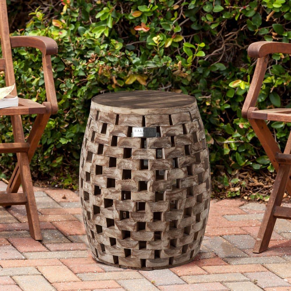 Balkene Home Maya Oval Rustic Garden Stool Wood Outdoor Seating & End Table Portable Adaptable Outdoor Furniture - Seasoned Patina Finish