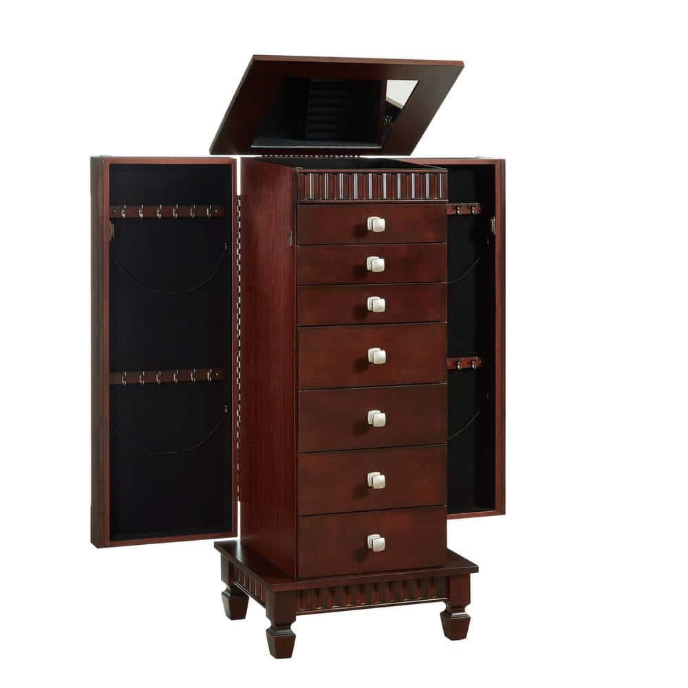 Linon Joslyn Contemporary Wood Jewelry Armoire in Merlot Brown
