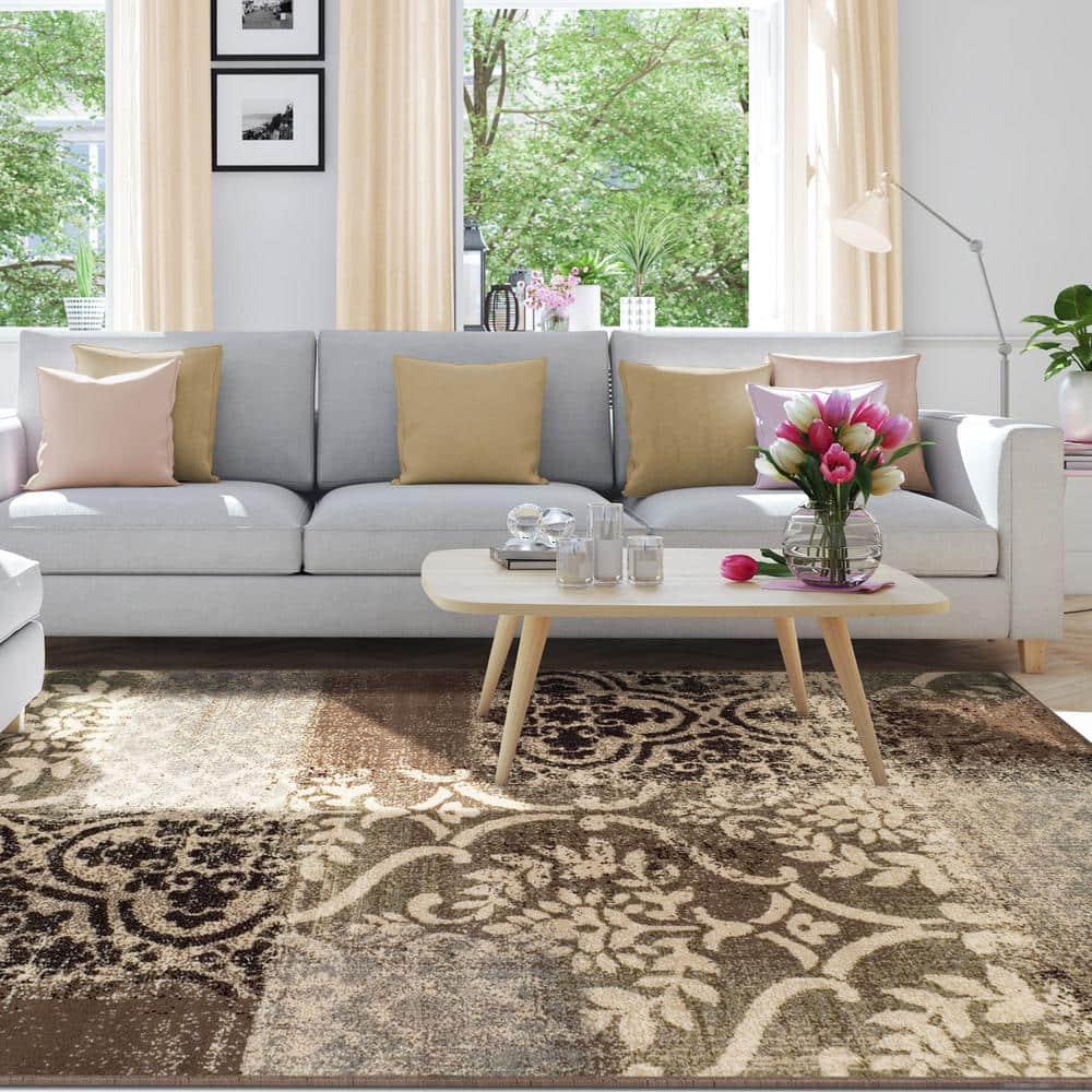 Bristol Abstract Damask Indoor Area Rug by Blue Nile Nills - 8' x 10', Ivory-Light Blue