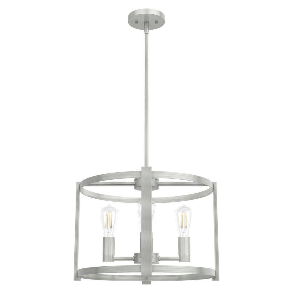 Hunter - Astwood 4-light Brushed Nickel, Medium Size Chandelier, Dimmable, Caged Style, Drum Shaped, for Bedrooms, Kitchens, Dining, Living Rooms - 19134