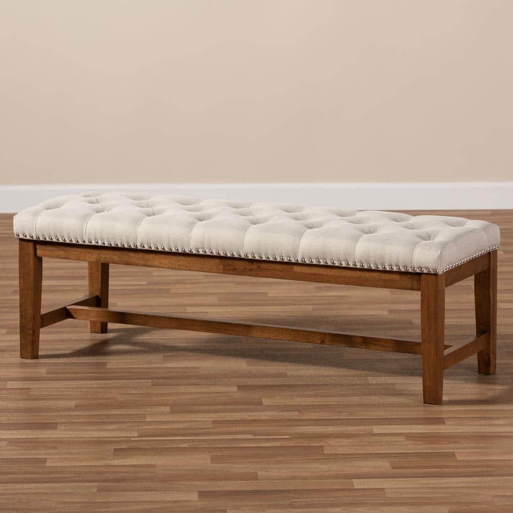 Baxton Studio Ainsley Bench Beige: Upholstered Ottoman, Mid-Century Modern, Hardwood Frame