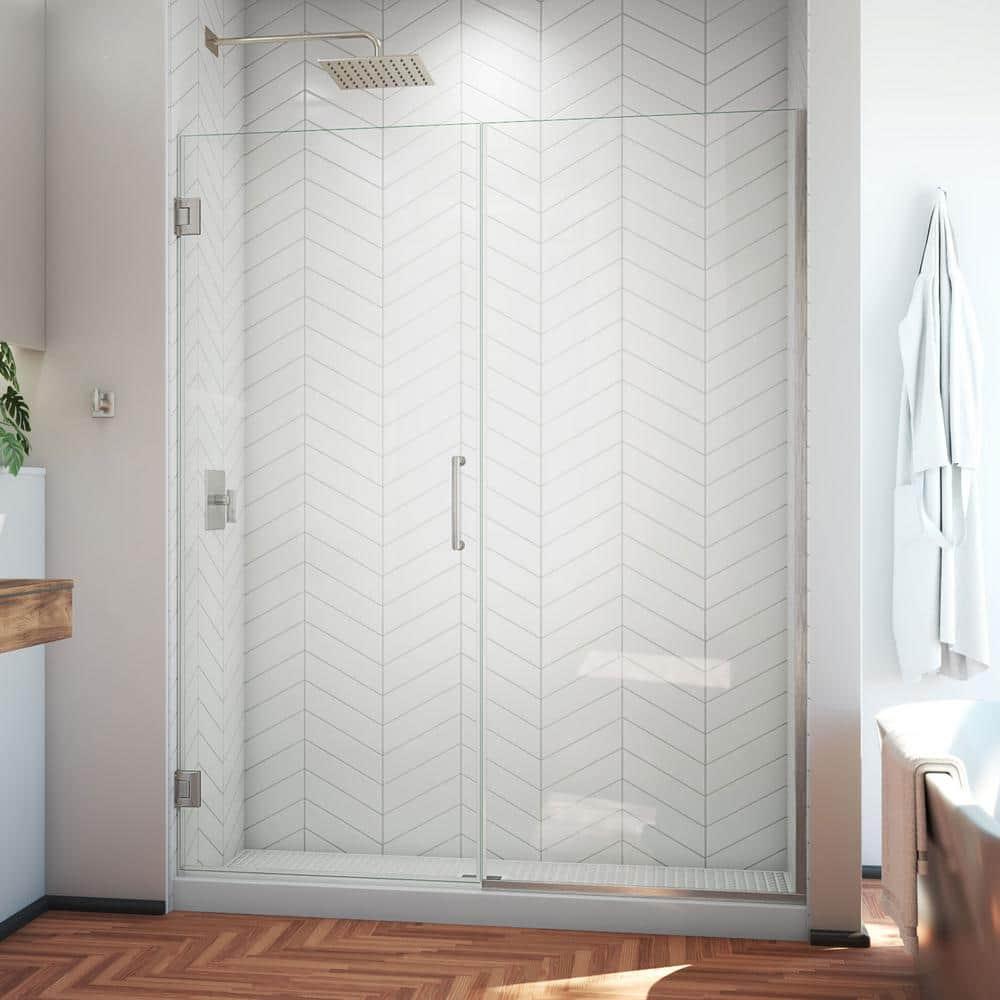Unidoor Plus Frameless Clear Glass Hinged Shower Door with Black Hardware