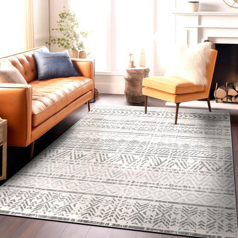 World Rug Gallery Geometric Distressed Bohemian Area Rug - Gray 12'x15'