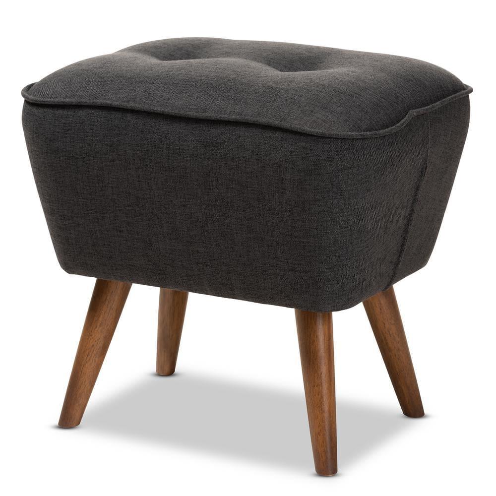 Petronelle Walnut Finished Wood Ottoman Dark Gray - Baxton Studio