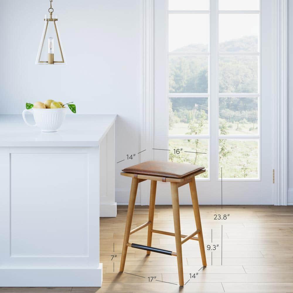 Nathan James Barker Wood Cushioned Counter Height Barstool Warm Pine/Chestnut: Upholstered Rectangle, 250lb Capacity