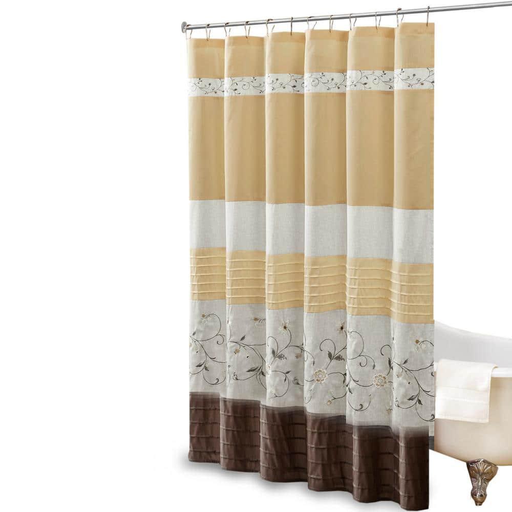 Madison Park Serene Faux Silk Embroidered Floral Shower Curtain
