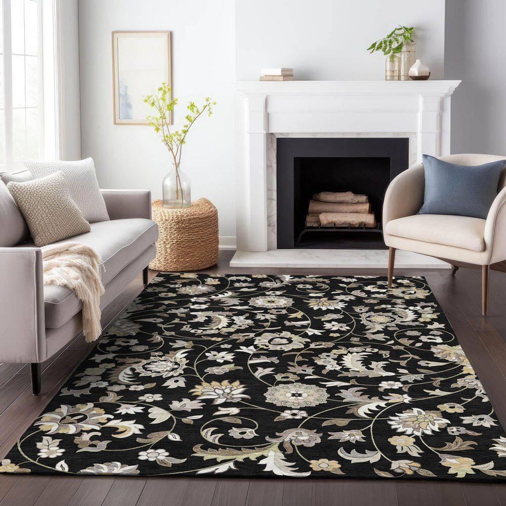 Addison Rugs Chantille Indoor/Outdoor Transitional Geometric, Abstract Black Washable Rectangle Rug, 2'6" x 3'10"
